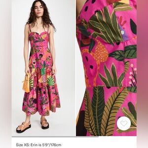 FARM RIO Pop Leopards Printed Midi-Dress medium petite friendly